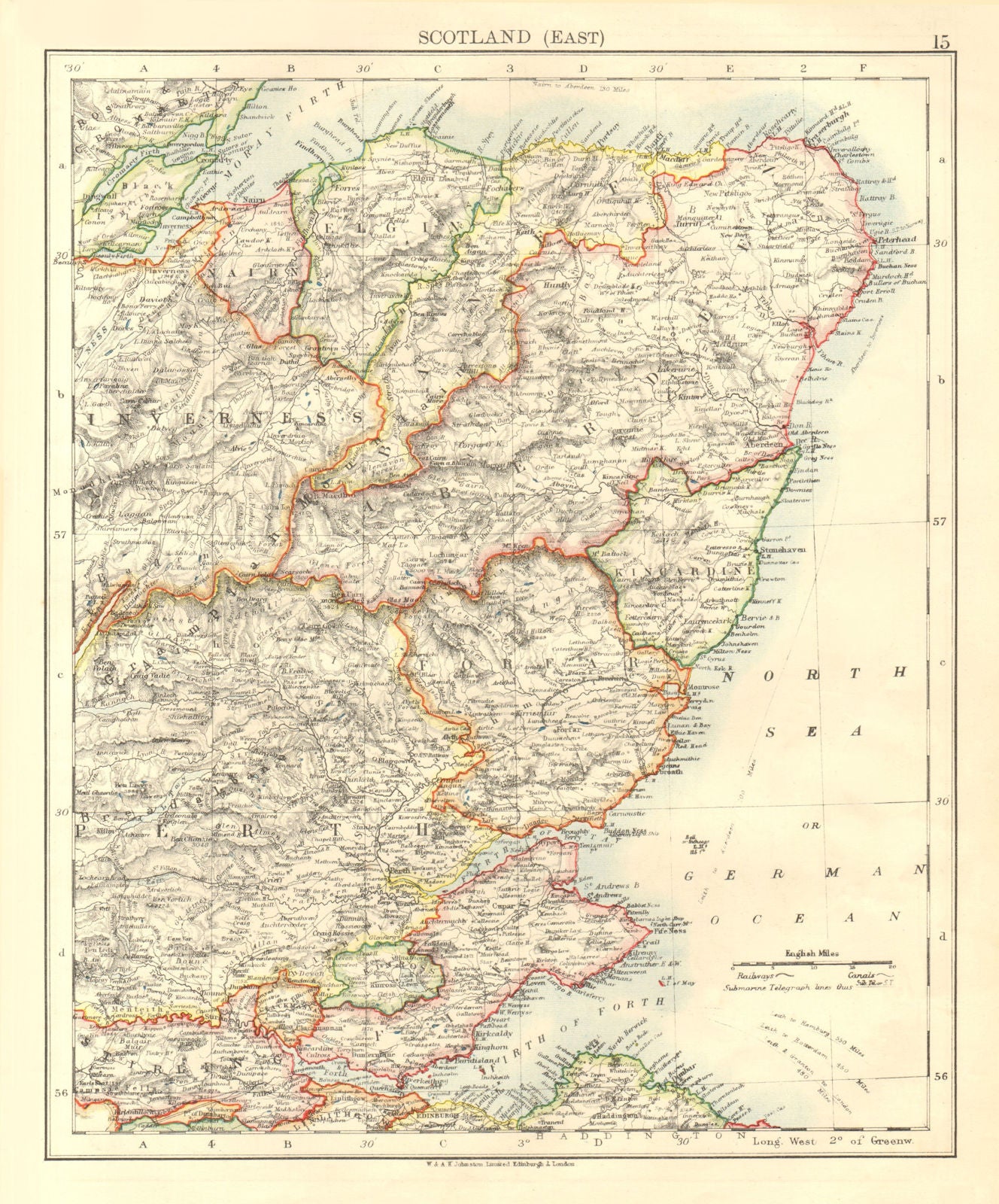 SCOTLAND EAST. Grampian Tayside Fife Firth of Forth Aberdeen. JOHNSTON 1906 map